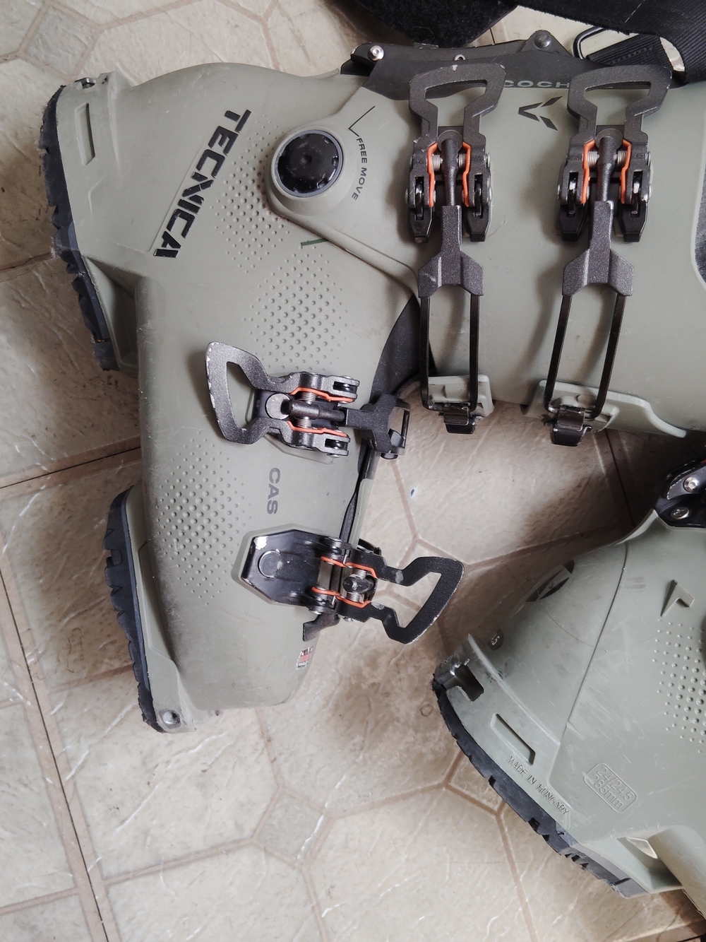 Tecnica CAS Ski Boots in Sage with Orange Buckles